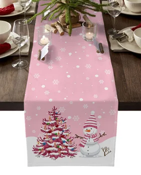 Рождественский Зимний Снеговик Розовая Настольная Дорожка Украшение домашнего декора Украшение обеденного стола Декор стола